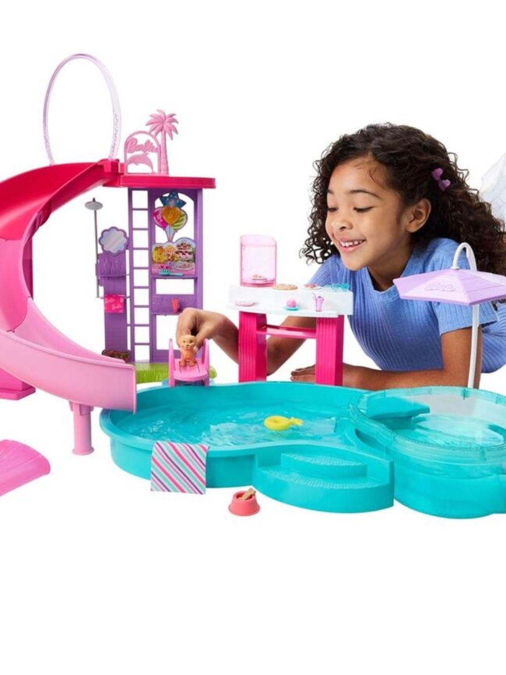 Barbie Dream Pool Playset with 6 Play Areas + Slide & Bubbling Hot Tub *NEW*